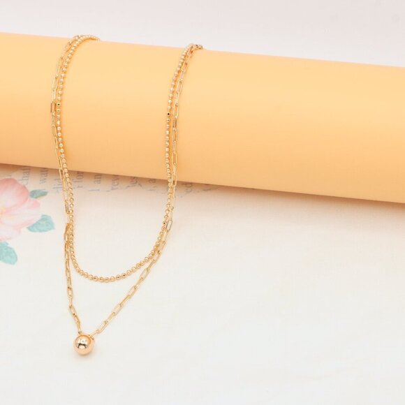 Layered Rose Gold Necklace with Ball Charm, XPNL0350 - Picture 7 of 13